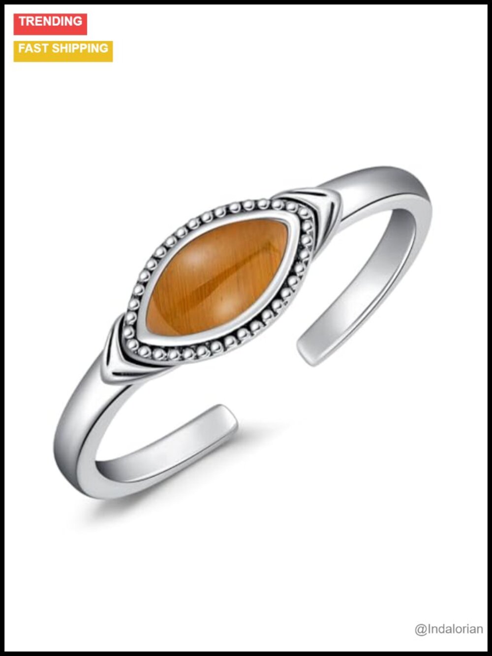 925 Sterling Silver Adjustable Tiger Eye Toe Rings Open Band Jewelry for Women